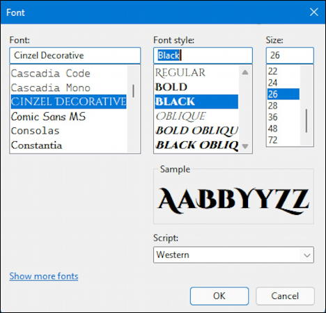 win11 font picker - cinzel decorative