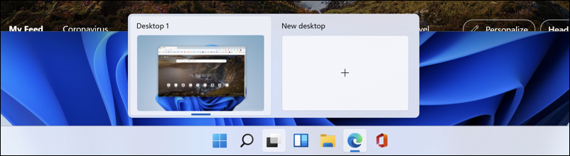 windows 11 win11 - taskbar - task view - virtual desktops - preview