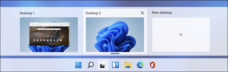 windows 11 win11 - taskbar - task view - virtual desktops - two desktops