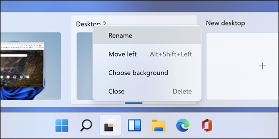 windows 11 win11 - taskbar - task view - virtual desktops - rename menu