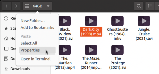 ubuntu linux - usb flash drive - drive menu