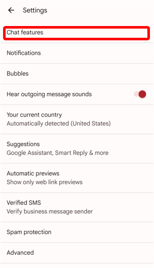 android messages - disable read receipts - settings menu