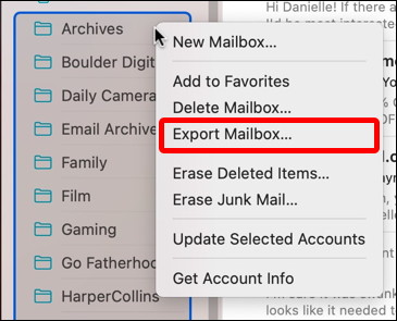 apple mail mac - export email folders - step 1
