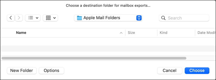 apple mail mac - export email folders - choose destination