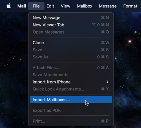 apple mail mac - import email folders - file > import mailboxes