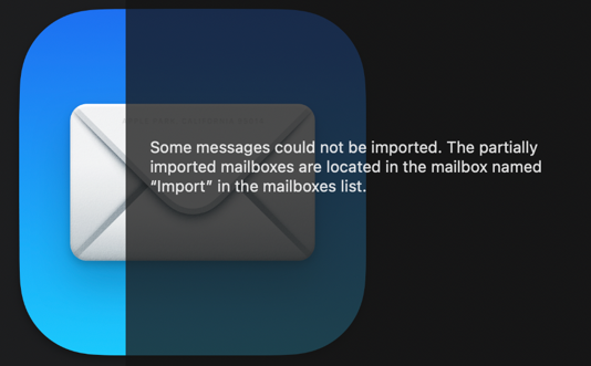 apple mail mac - import email folders - not all imported error