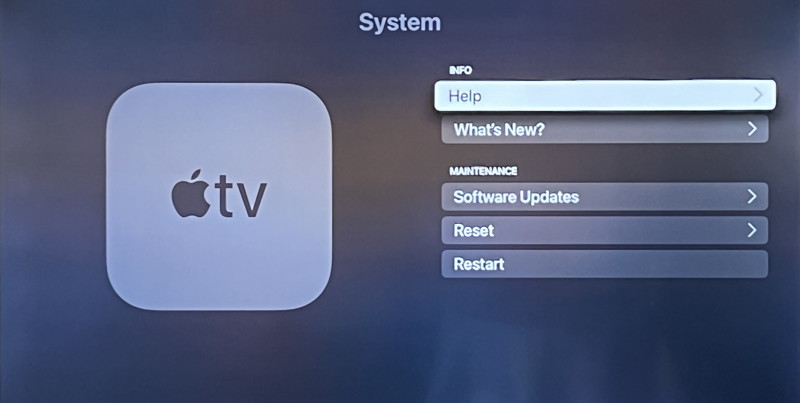 factory reset appletv device - system options