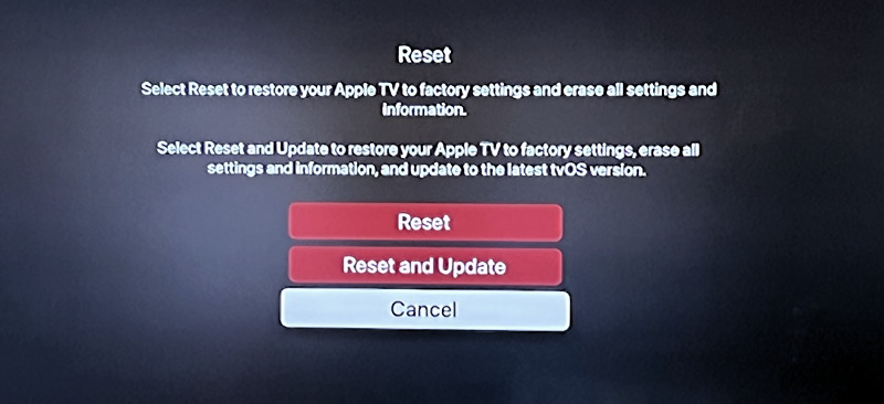 factory reset appletv device - what type of reset