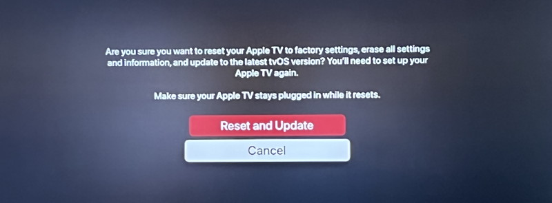 factory reset appletv device - force reset