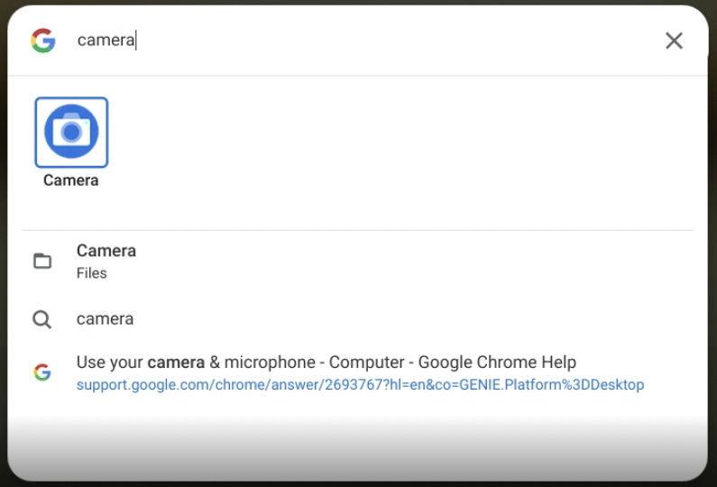 chromeos search for 'camera'