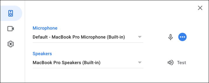 google meet - change audio devices - settings