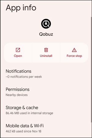 qobuz android app - app info - information