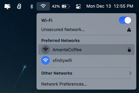 macos 12 - connected to wrong wifi network - wifi menu xfinitywifi