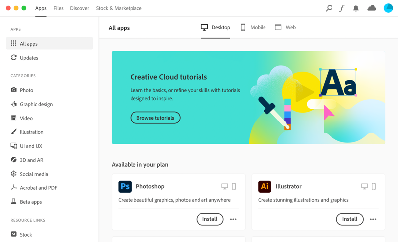 mac adobe creative suite - main window macos 