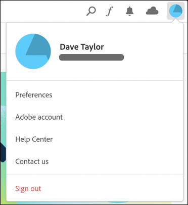 mac adobe creative suite - user menu
