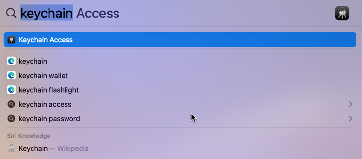 mac spotlight search - keychain