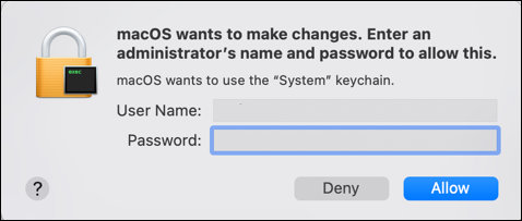 mac macos keychain access - enter admin password