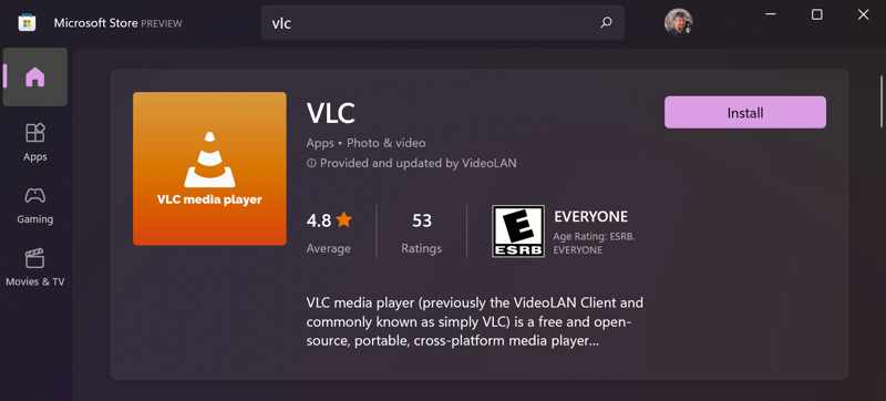 vlc video player app in microsoft store apps windows win11