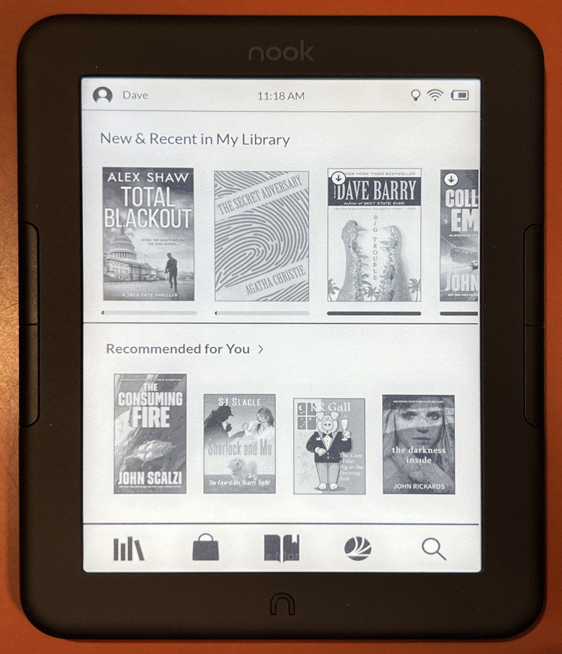 barnes & noble nook glowlight ebook reader - main screen