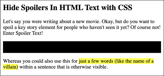 obscure hide spoiler text html css - how to