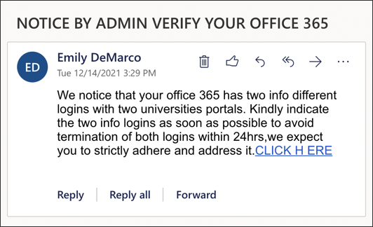verify two office 365 accounts scam phishing attack - email