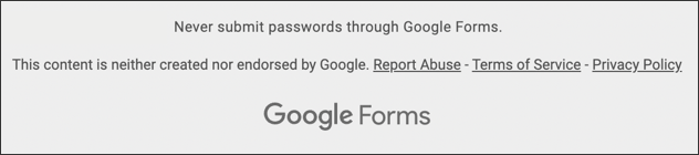 bottom of google forms - report scam