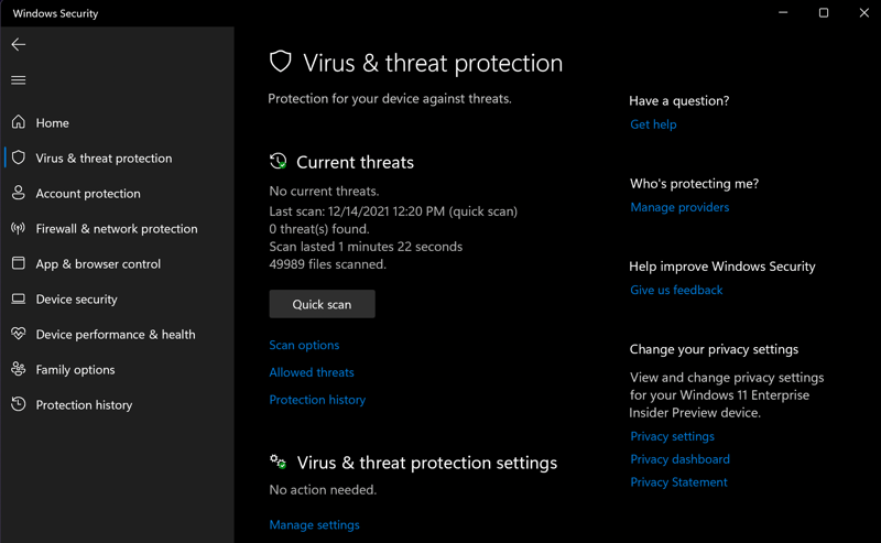 win11 windows defender - virus and threat protection