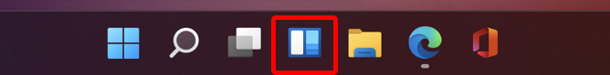 win11 taskbar, widgets icon button highlighted
