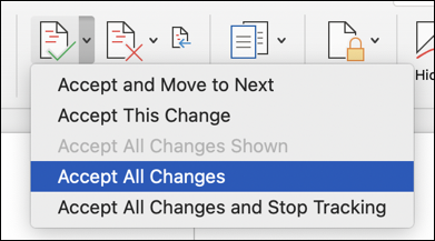 word for mac - revision tracking - accept reject all changes