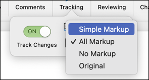 word for mac - revision tracking - simple markup vs all markup