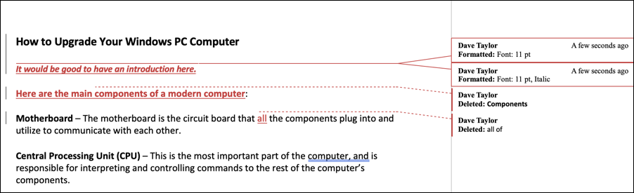 word for mac - revision tracking - lots of revision tracking notes