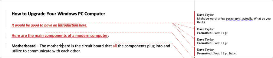 word for mac - revision tracking - with note postit comment