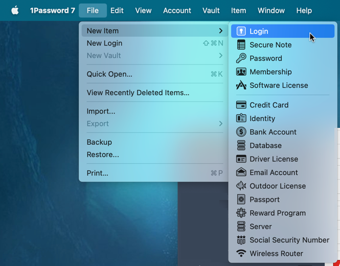 1password mac - file > new account