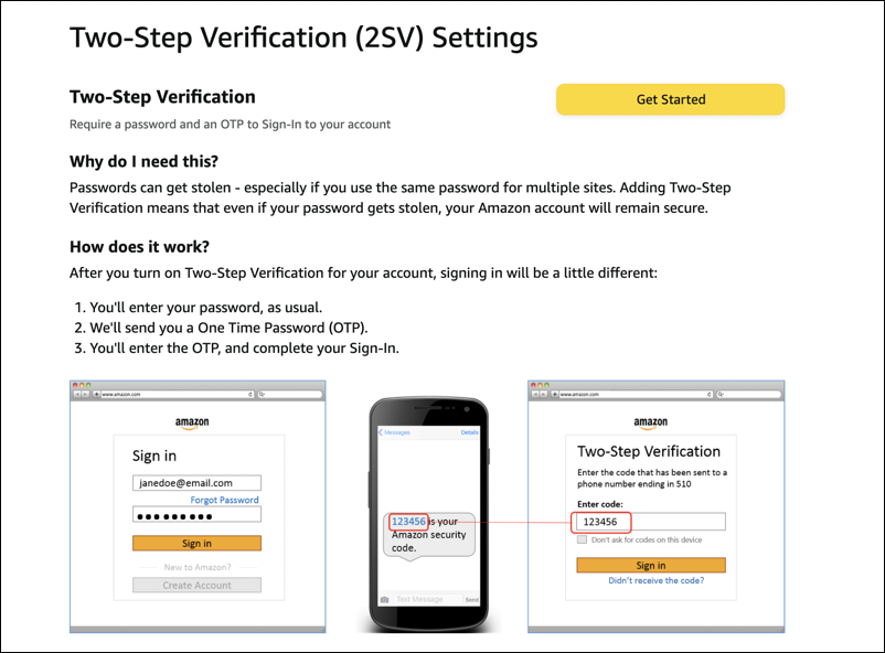amazon enable 2fa two factor login security - 2sv settings