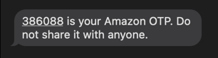 text message sms from amazon - otp 2fa code