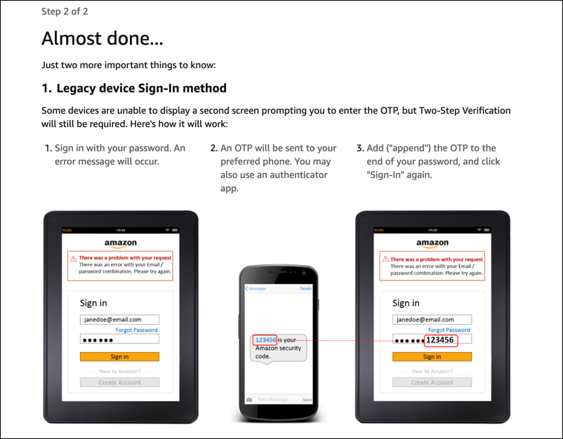 amazon enable 2fa two factor login security - enrolled with otp