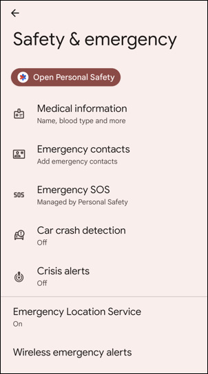 car crash detection android 12 - safety and emergency settings