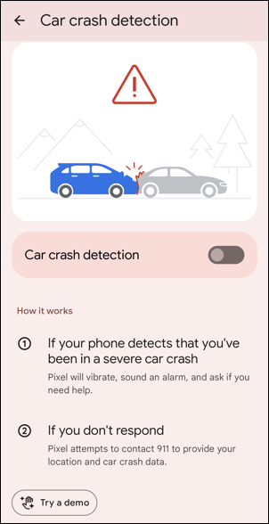 car crash detection android 12 - enable