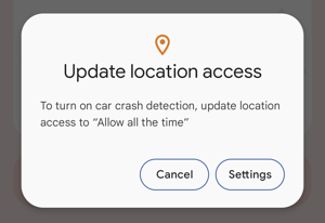 car crash detection android 12 - update location access