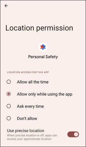 car crash detection android 12 - allow location access all of the time