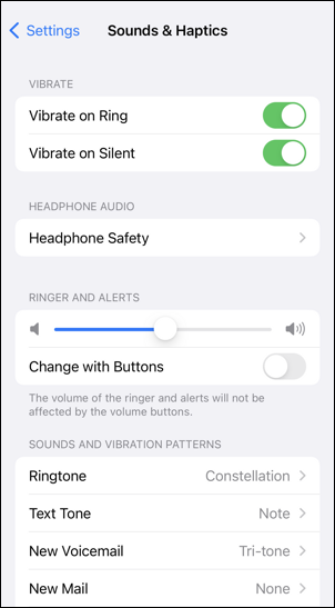 ios iphone settings - haptics - sounds & haptics