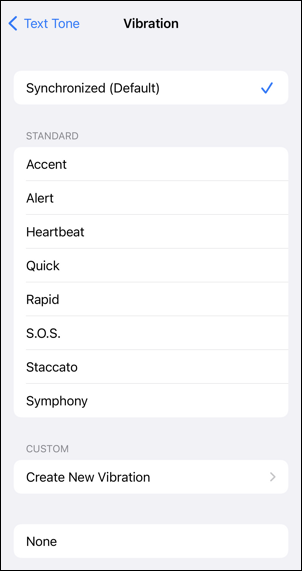 ios iphone settings - haptics - pick a vibration