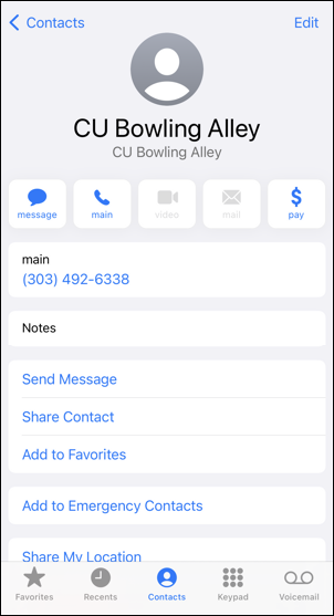 iphone contact record - ios 15 - main view
