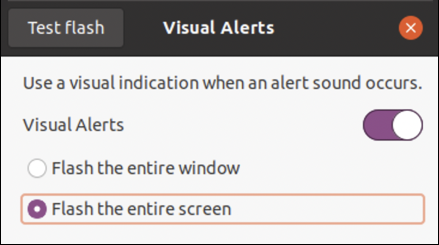 ubuntu linux - universal access accessibility - visual alerts sounds setting preference