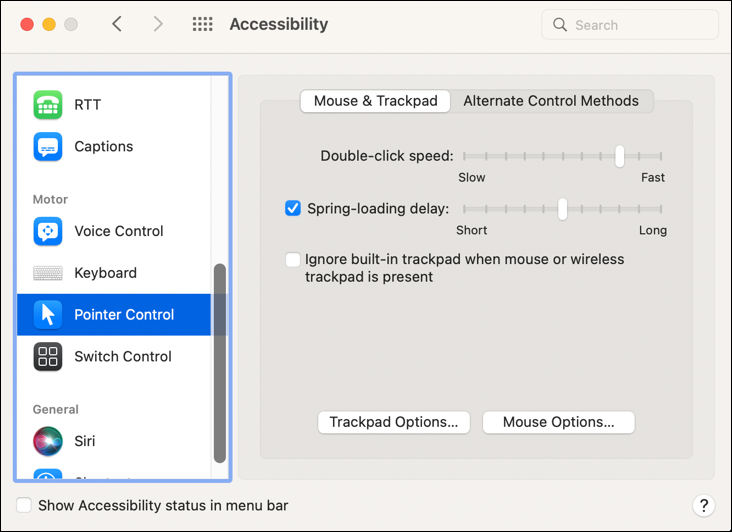 mac macos double click speed - macos 12 accessibility tracking
