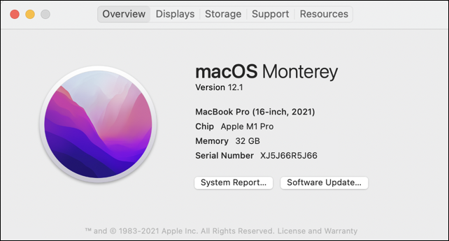 macos macbook - about this mac - os version