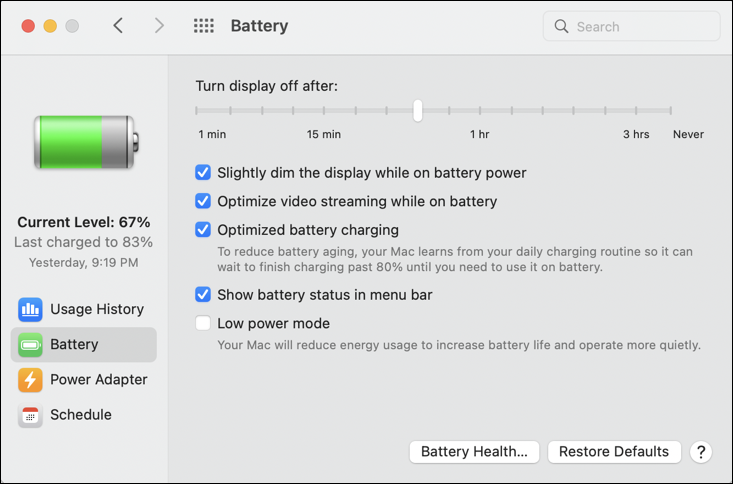 macos system preferences > Battery