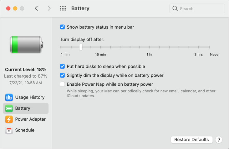 macos big sur - system preferences - battery