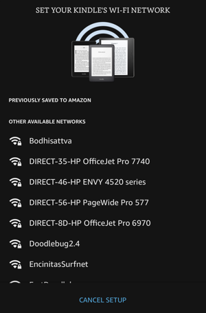 amazon kindle app phone - set up new kindle device - pick wifi network
