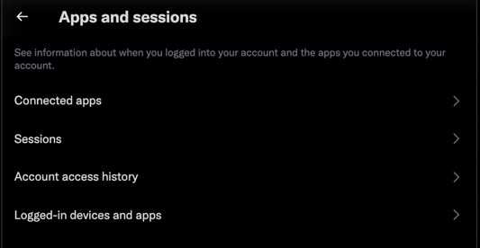 twitter web site - more - settings and privacy - apps and sessions
